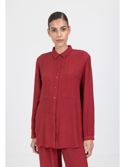 Crinkled Solid Patch Pocket Shirt