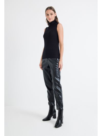 Peg Leg High Waist PU Leather Trouser