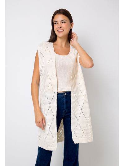 Open Front Knitted Sleeveless Cardigan