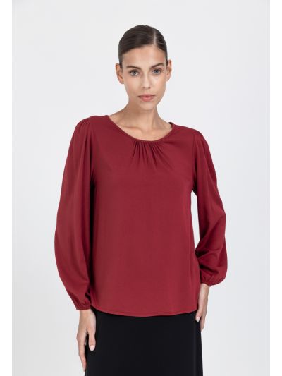 Gathered Neck Solid Blouse