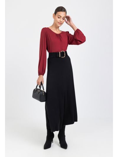 Basic Solid Elasticated Waist Maxi Skirt