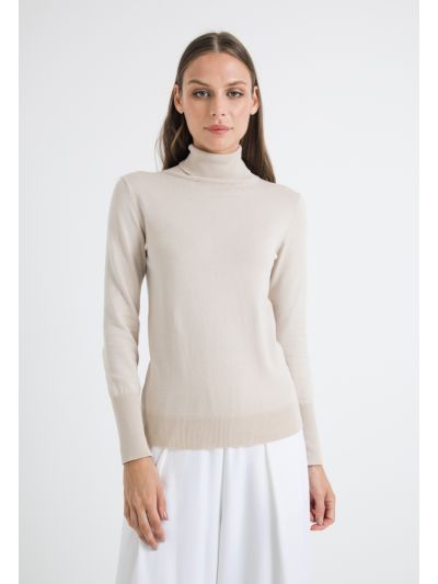 Ribbed Turtle Neckline Slim Fit Solid Basic Top