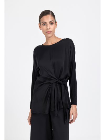 Solid Self Tie Drape Blouse
