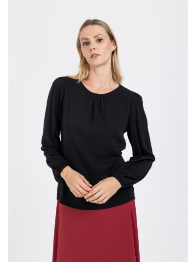 Gathered Neck Solid Blouse