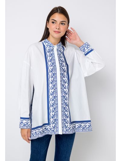 Drop Shoulder Printed Side Slit Shirt