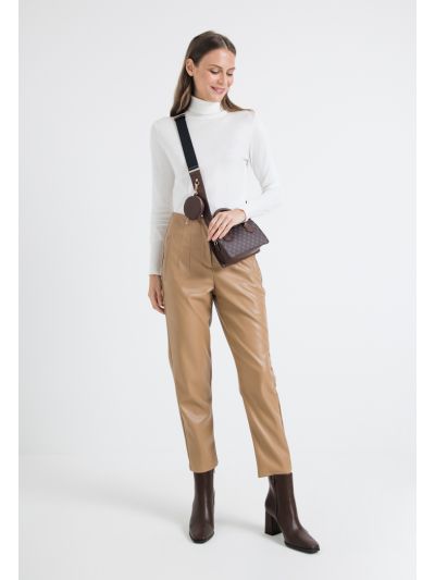 Peg Leg High Waist PU Leather Trouser