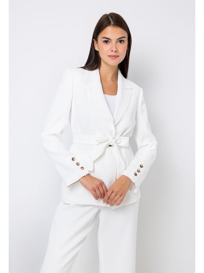 Notched Collar Belted Single Tone Blazer