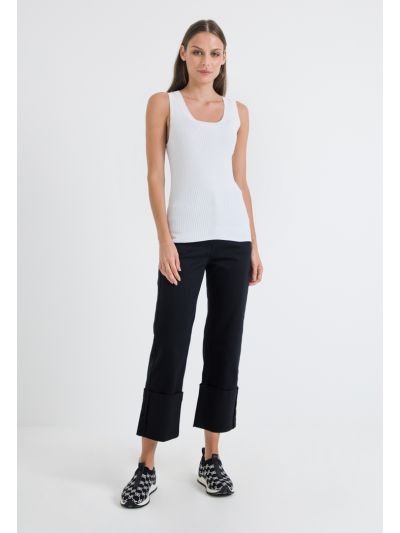 Wide Folded Solid Denim Pants