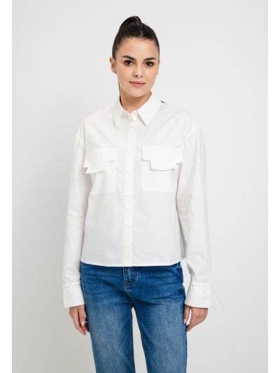 Solid Drawstring Cuff Shirt