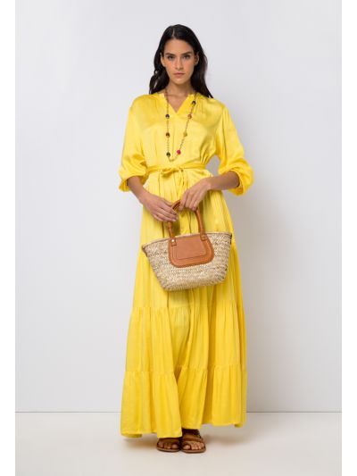 Tiered Oversized Belted V-Neck Dress