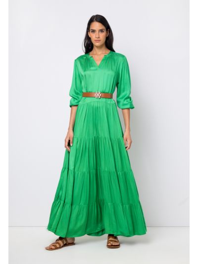 Tiered Oversized Belted V-Neck Dress