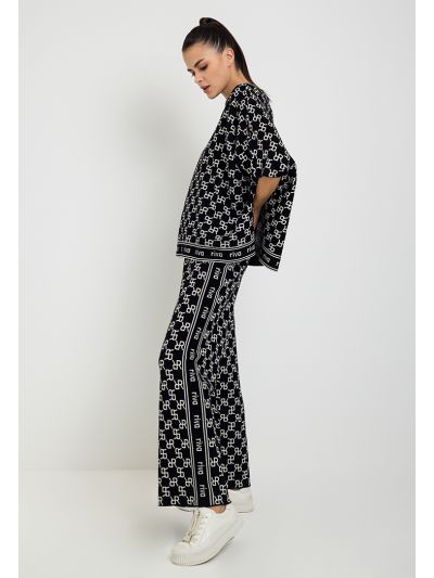 Knitted Monogram Print High Waist Trouser