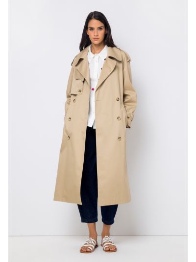 Double Breasted Belted Solid Trench Coat