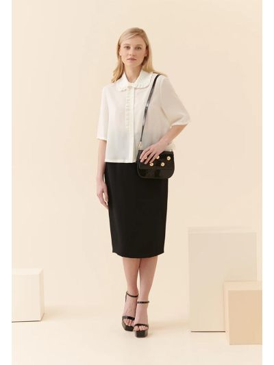 Roman Solid Crepe Midi Skirt Black