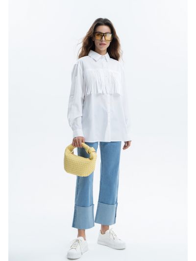 Wide Folded Solid Denim Pants