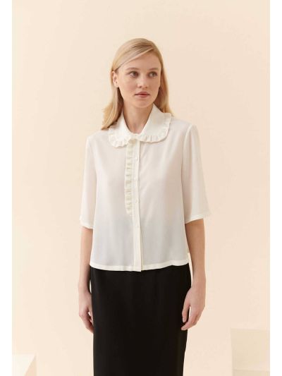 Roman Frill Detailed Baby Collar Shirt Ecru
