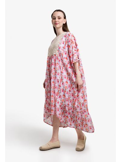 Continuous Slit Sleeves Yoke Lace Dress