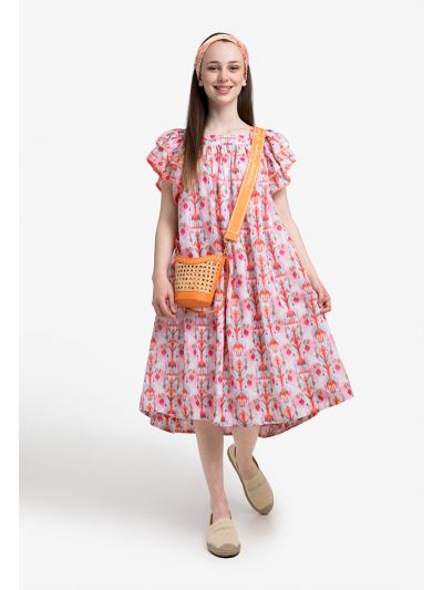Printed Ruffle Sleeves Dress