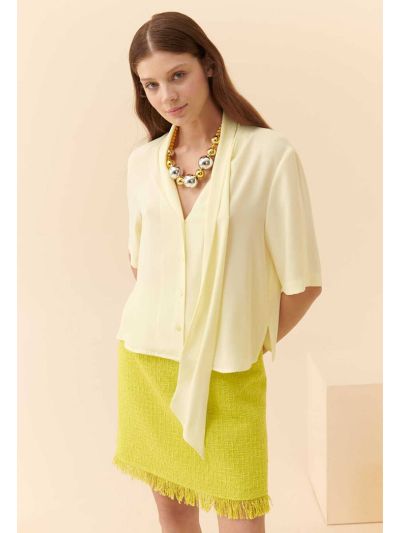 Roman Solid Collar Lace Detail Shirt Lime