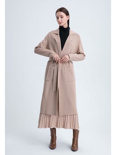 Notch Lapel Long Knitted Cardigan