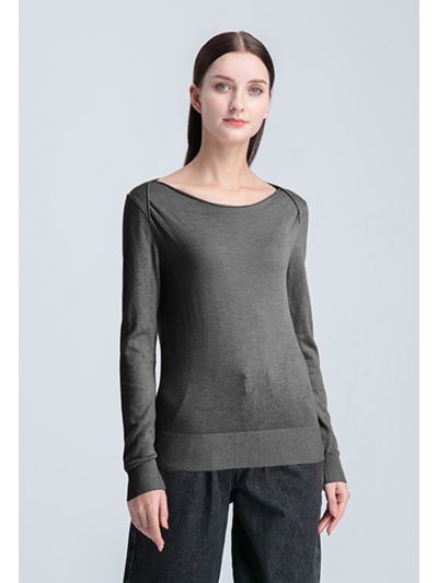 Boat Neck Solid Basic Knitwear