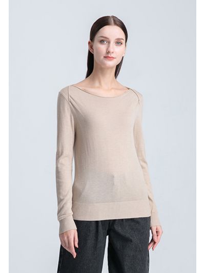 Boat Neck Solid Basic Knitwear
