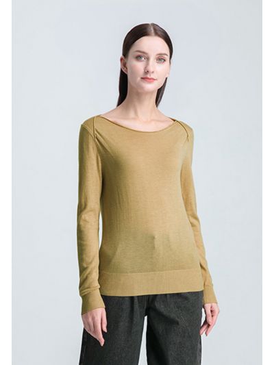 Boat Neck Solid Basic Knitwear