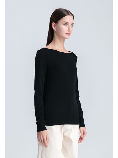 Boat Neck Solid Basic Knitwear