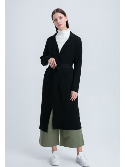 Notch Lapel Long Knitted Cardigan