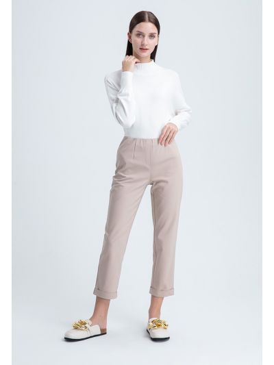 Wide Hem Fold Solid Trouser