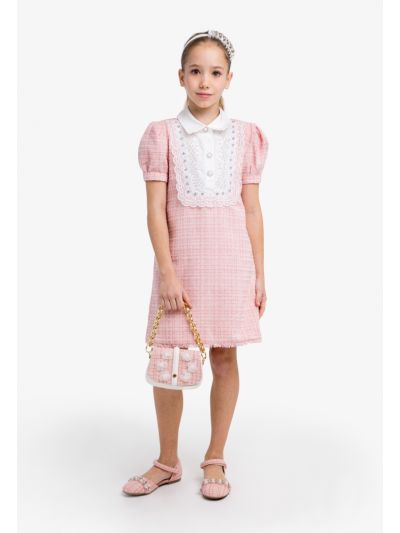 Puff Sleeves Lace Dress With Fringing