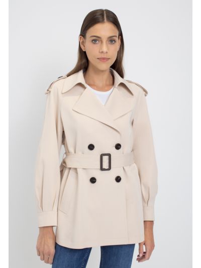 Double Breasted Notched Collar Solid Jacket