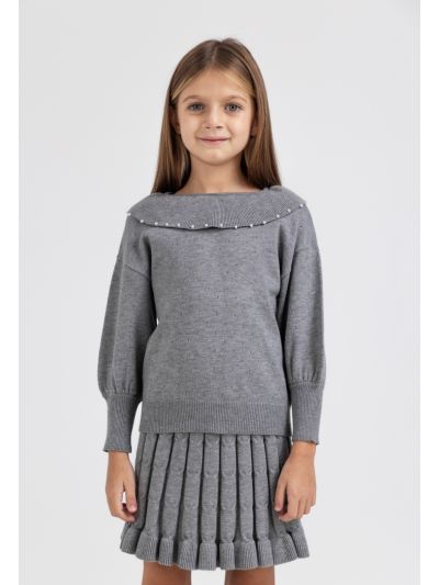 Faux Pearls Embellished Knitted Top