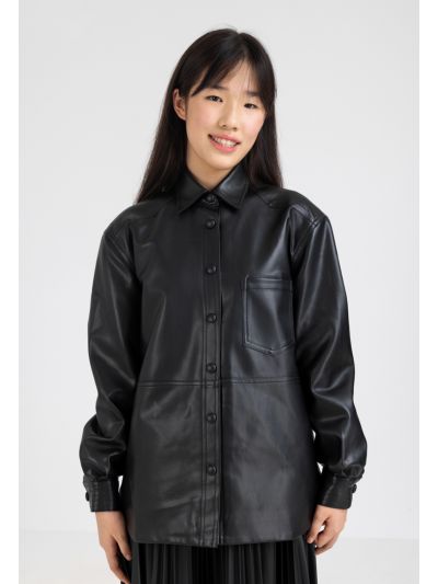 Solid PU Leather Jacket