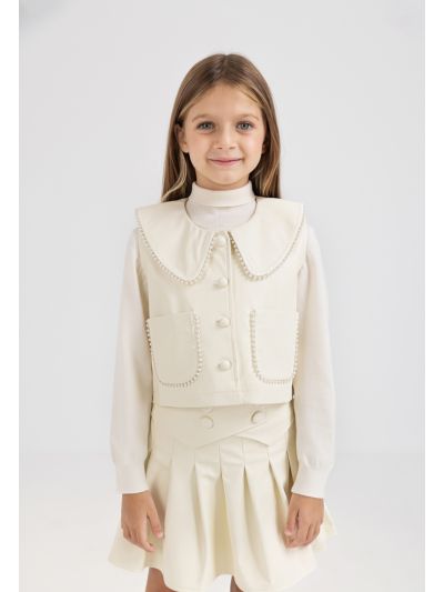 Faux Pearls Embellished Vest