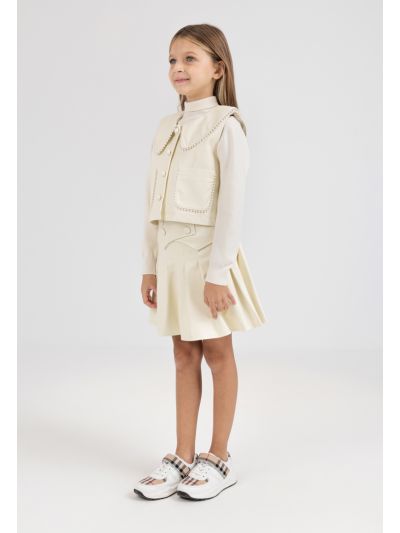 Solid Pleated PU Leather Skirt