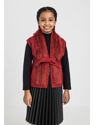 Faux Fur Embellished Woven Vest