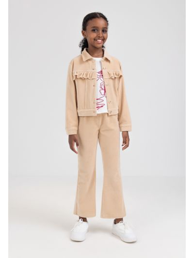 Solid Ruffled Textured Trousers