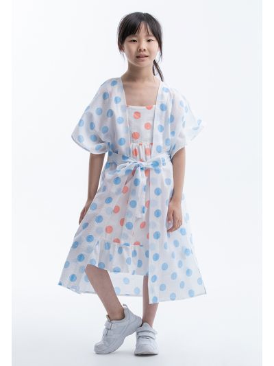 Polka Dot Printed Inner Dress With Kimono Set