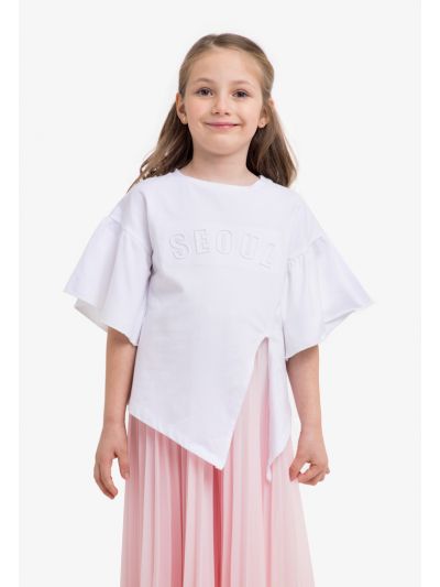 Plain Ruffled Sleeves Tie Waist Top