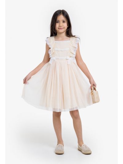 Ruffled Front Mesh Midi Dress