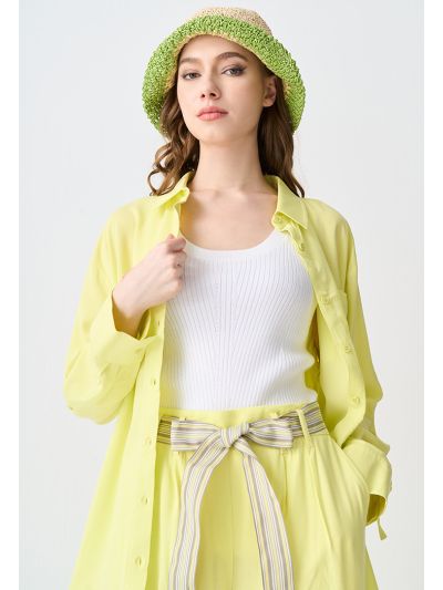 Solid Shirt With Button Tab Sleeve