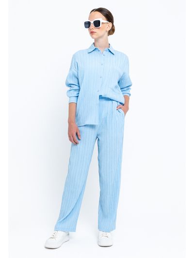 Seersucker Side Pockets Straight Cut Trousers -Sale