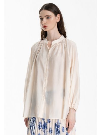 Ruched Details Long Sleeves Buttoned Blouse -Sale