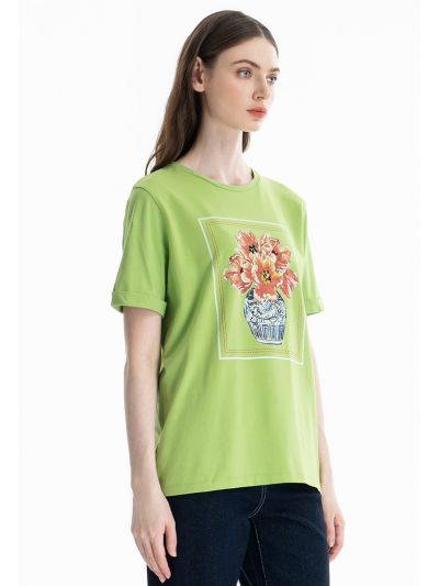 Crew Neck Short Sleeves Graphic Print T Shirt