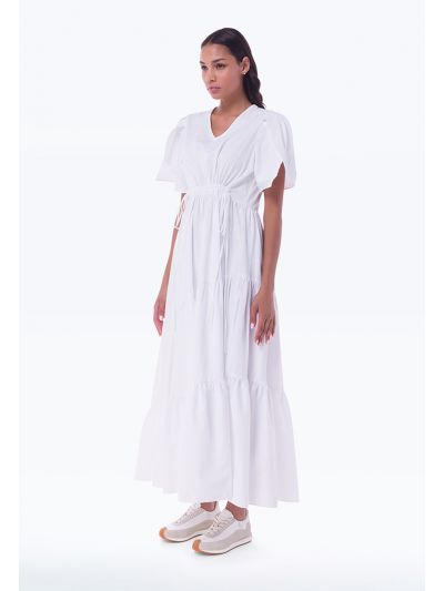 Solid Tiered White Dress -Sale