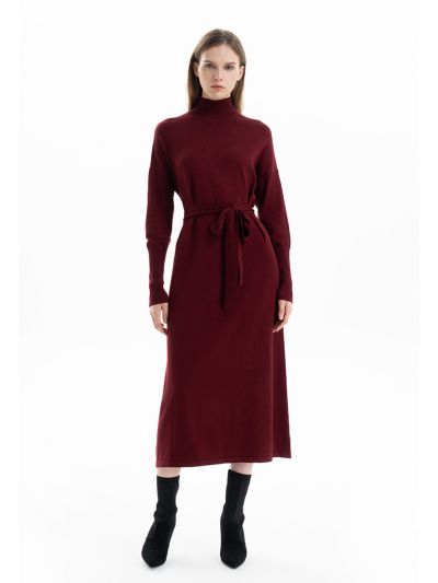 Knitted High Neck Solid Maxi Dress -Sale