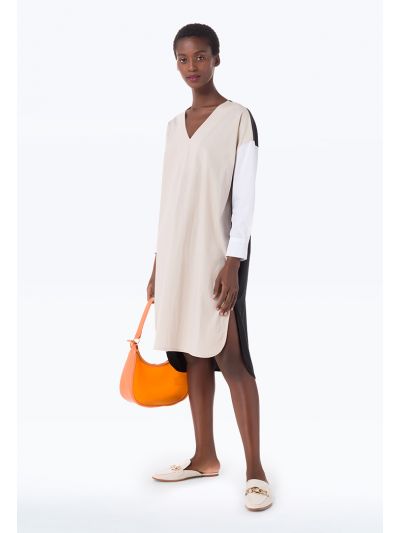 Colorblock Hi-Low Hem Loose Fit Midi Casual Dress -Sale