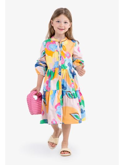 Multicolored Printed Button Dress