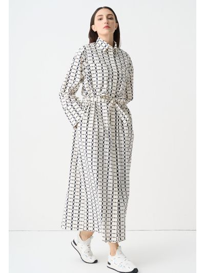 Monogram Pattern Maxi Shirt Dress